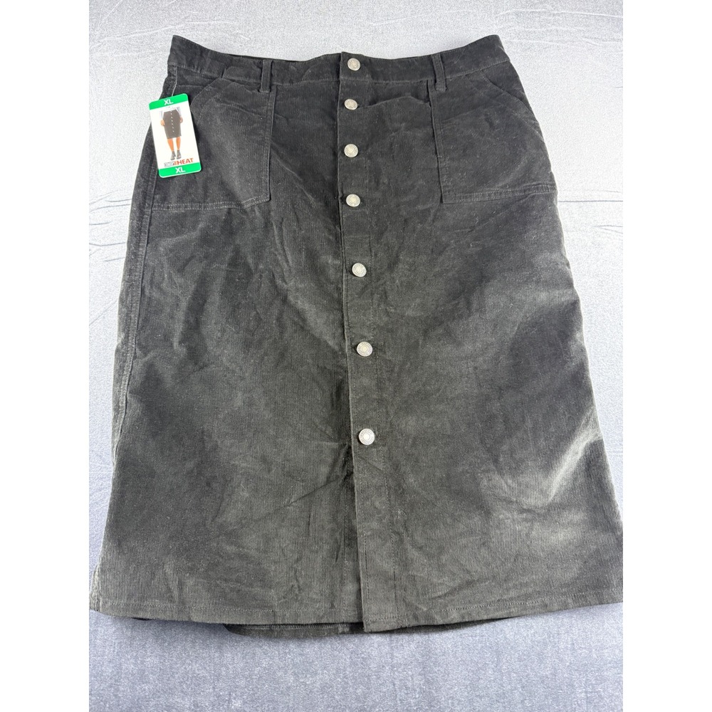 32 Degrees Heat Womens Corduroy Midi Skirt Black Button Front XL NWT